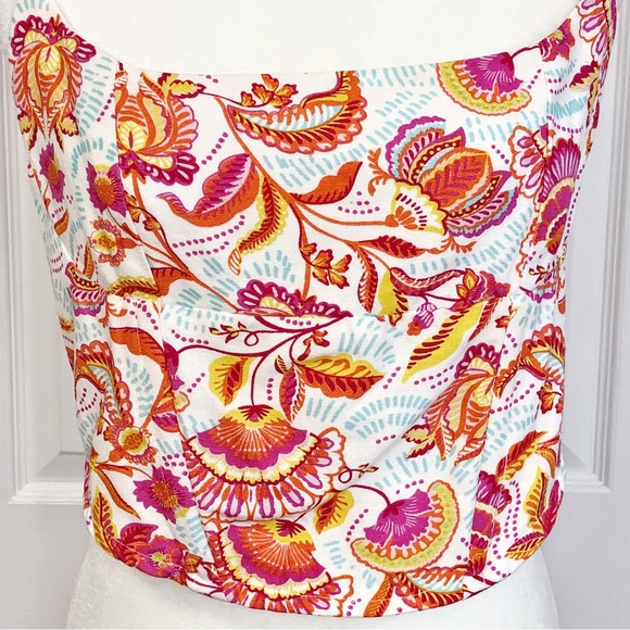 Midnight Sky Colorful Floral Paisley Linen Blend Crop Top - Picture 3 of 16